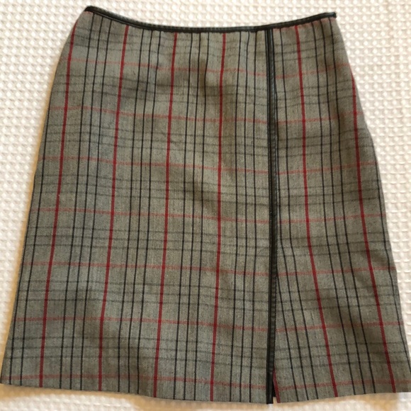 Leather Accent Plaid Skirt - Picture 5 of 9